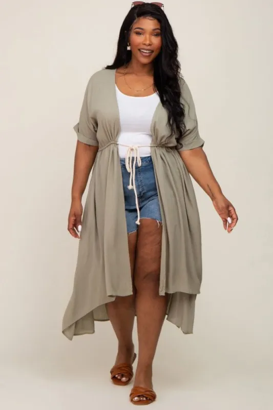 Olive Short Dolman Sleeve Hi-Low Plus Cover Up sold by Pinkblush