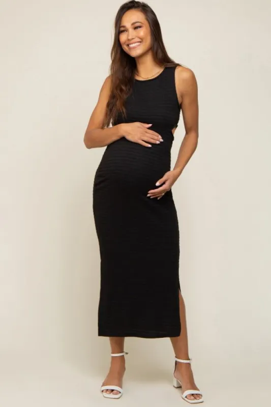 Black Side Cutout Side Slit Maternity Midi Dress sold by Pinkblush