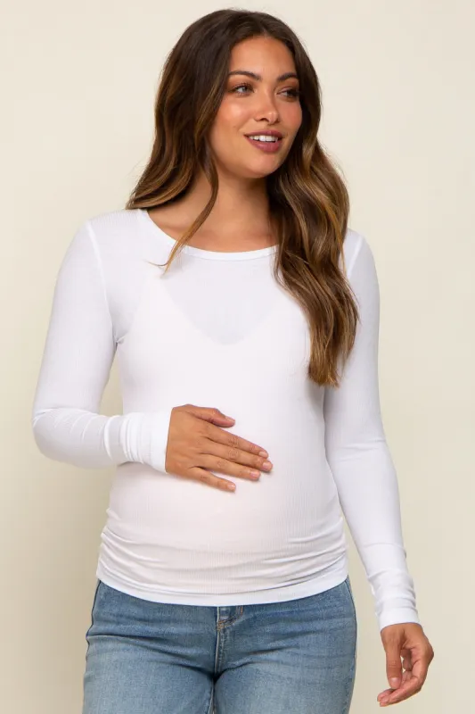 Ivory Ribbed Long Sleeve Maternity Top sold by Pinkblush