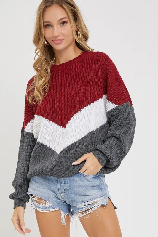 Burgundy Charcoal Chevron Sweater sold by Pinkblush