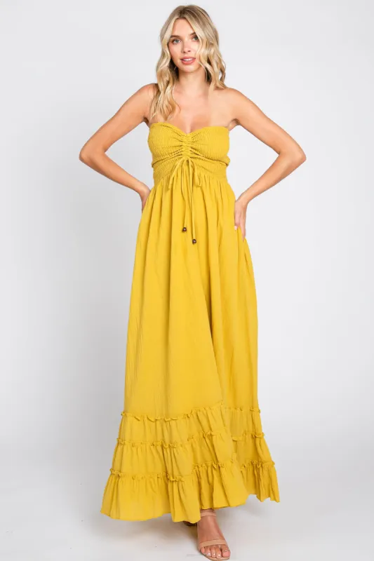 Yellow Smocked Cutout Back Maxi Dress made by Pinkblush