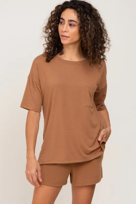Camel Pocket Front Pajama Short Set sold by Pinkblush