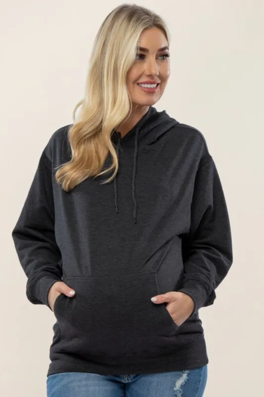 Charcoal Basic Hooded Maternity Sweatshirt sold by Pinkblush