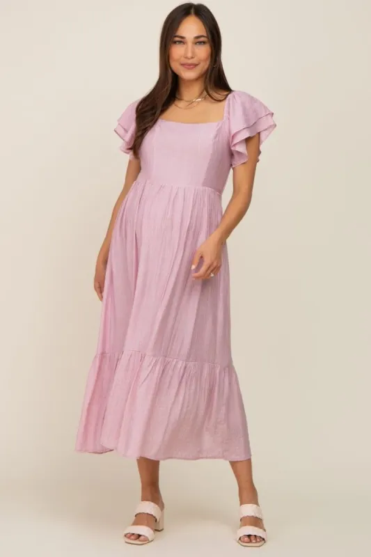 Mauve Flutter Sleeve Maternity Midi Dress sold by Pinkblush