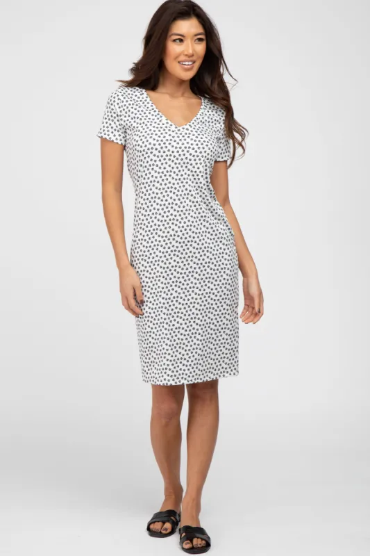 White Ditsy Floral V-Neck Dress sold by Pinkblush