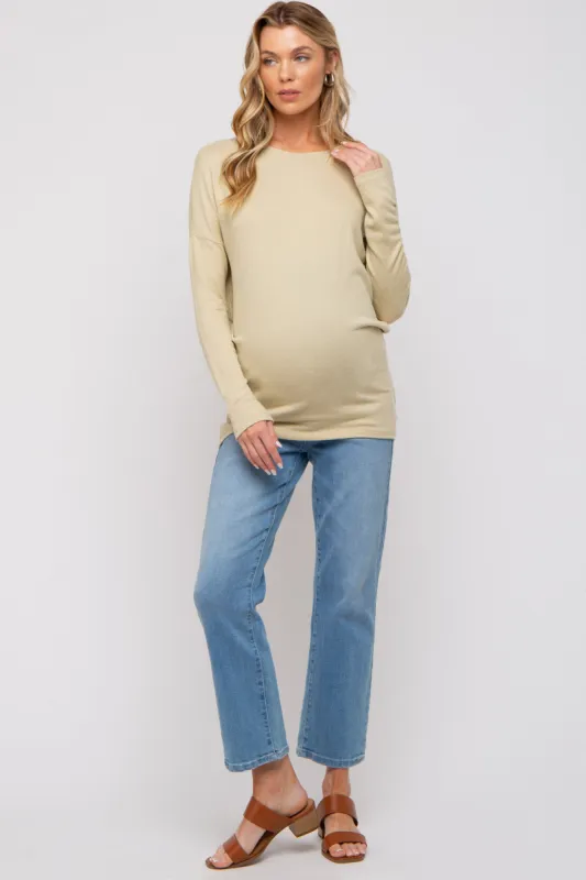 Light Olive Knit Long Sleeve Maternity Top sold by Pinkblush