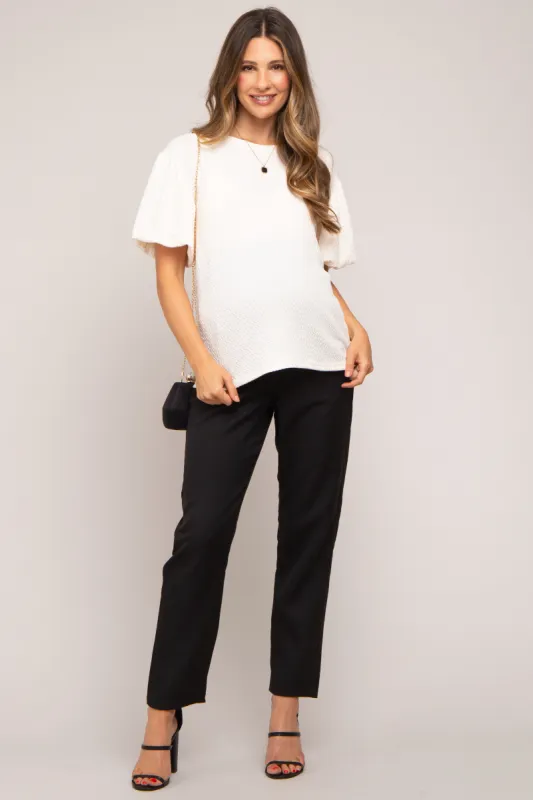 Black Satin Crop Maternity Pants sold by Pinkblush