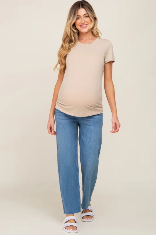 Light Blue Raw Hem Maternity Wide Leg Jeans sold by Pinkblush