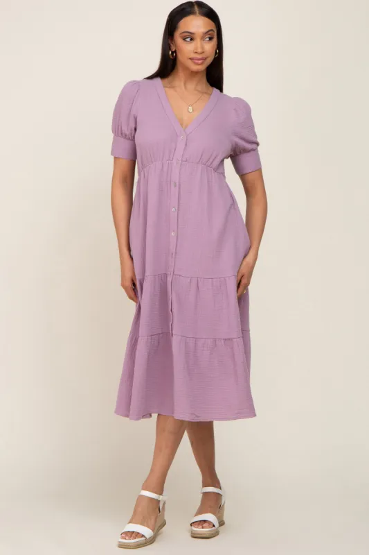 Lavender Button Down Short Sleeve Dress sold by Pinkblush