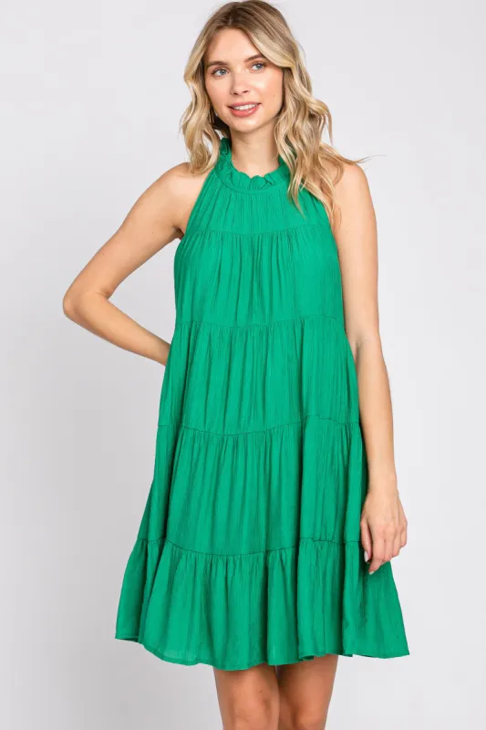 Green Ruffle Mock Neck Tiered Dress sold by Pinkblush