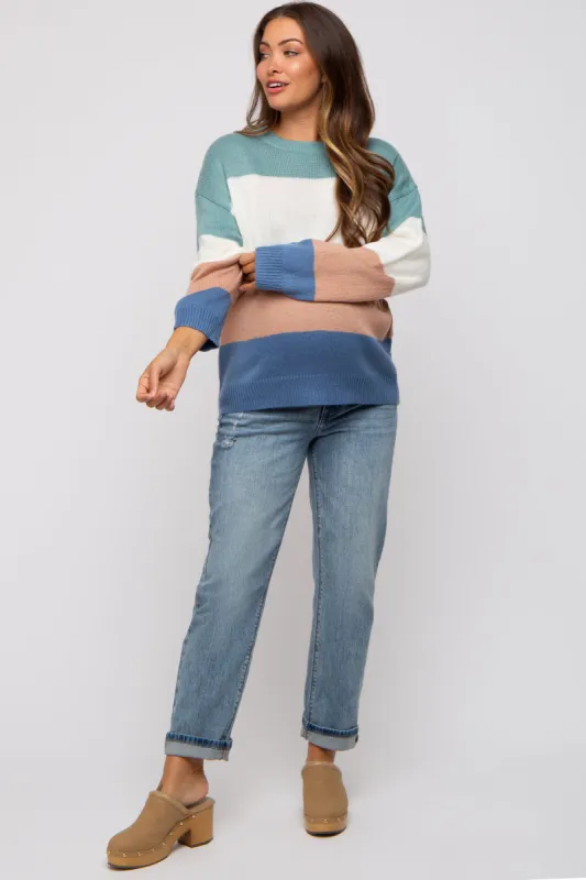 Multi-Color Color Blocked Striped Maternity Sweater sold by Pinkblush