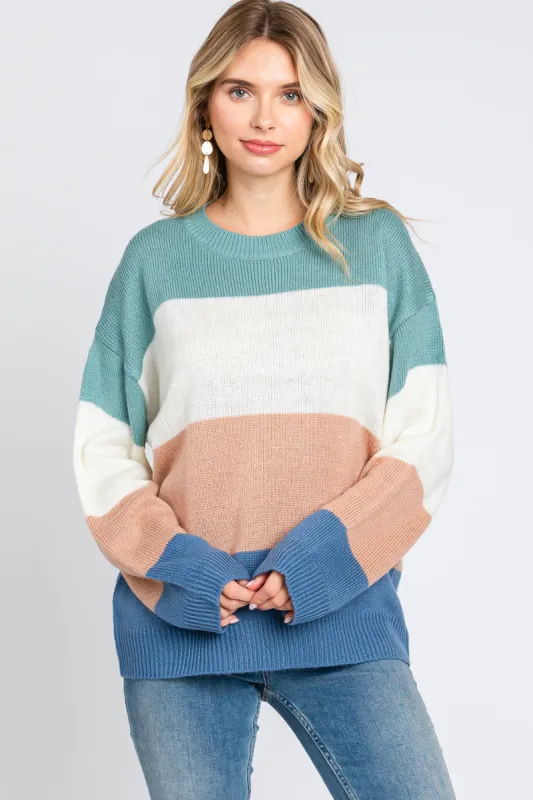Multi-Color Color Blocked Striped Sweater sold by Pinkblush