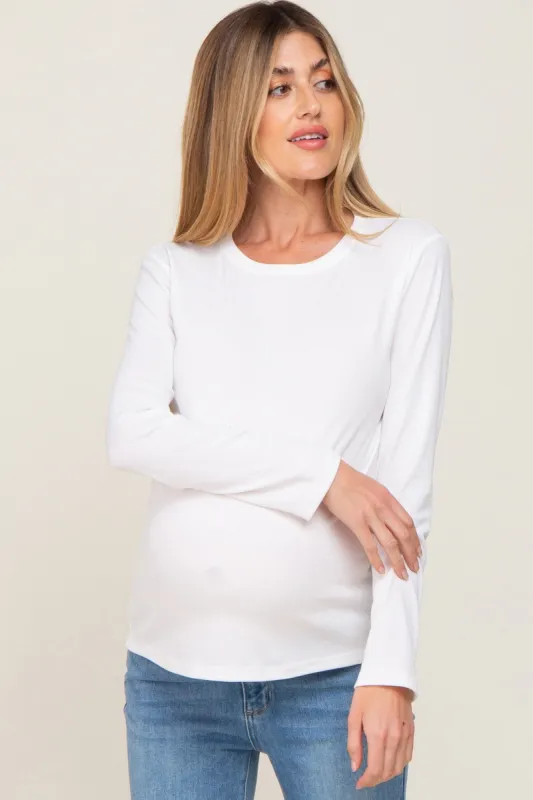 Ivory Ribbed Basic Long Sleeve Maternity Top sold by Pinkblush