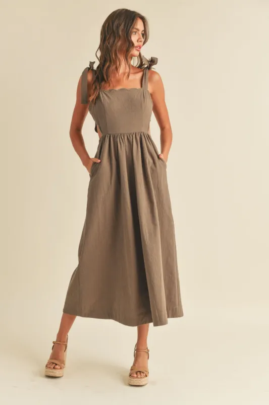 Olive Scallop Embroidery Detail Side Cutout Dress sold by Pinkblush