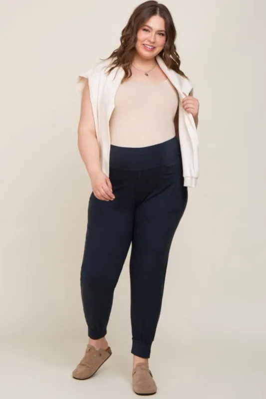 Black Soft Knit Maternity Plus Jogger Pants sold by Pinkblush