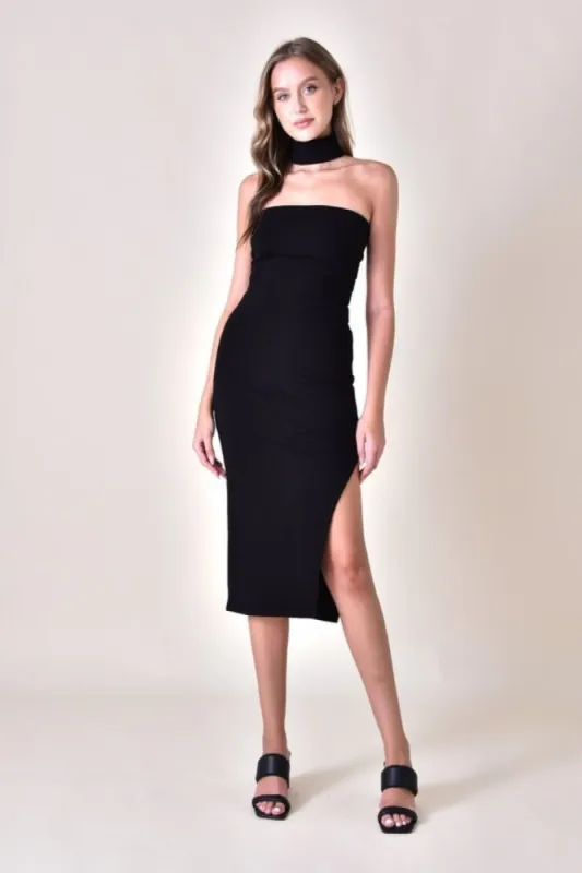 Black Mock Neck Tube Dress W/ Slit sold by Pinkblush