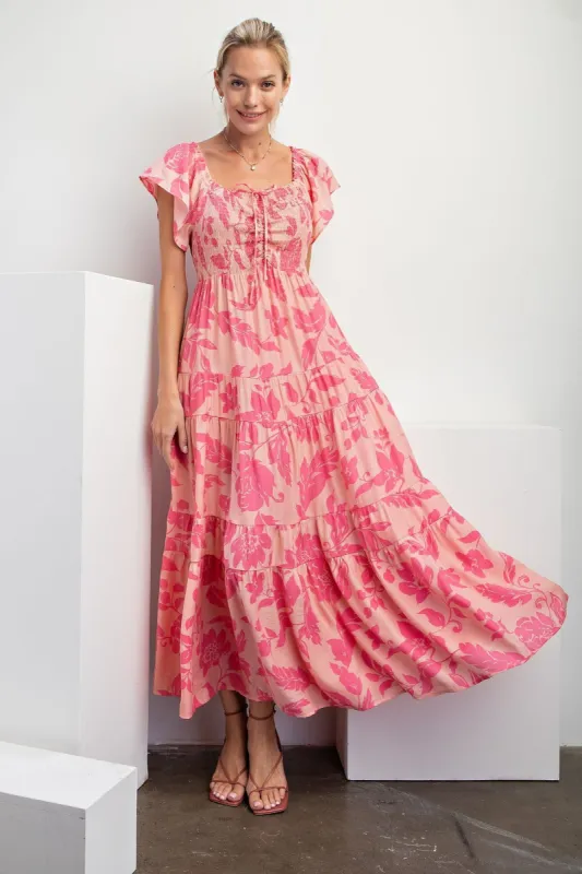 Blush Short Sleeve Printed Woven Maxi Dress sold by Pinkblush