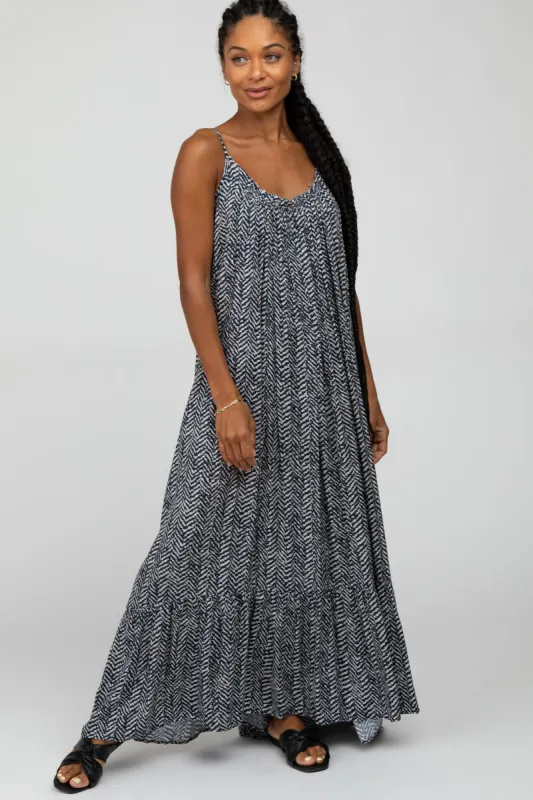 Black Chevron Striped Ruffle Hem Maxi Dress sold by Pinkblush