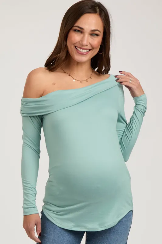 Mint Long Sleeve Off Shoulder Maternity Top sold by Pinkblush