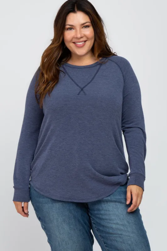 Navy Blue Soft Knit Plus Long Sleeve Top sold by Pinkblush
