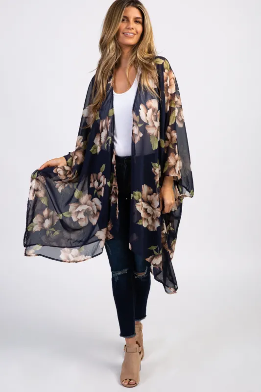 PinkBlush Navy Blue Floral Chiffon Draped Cover Up sold by Pinkblush