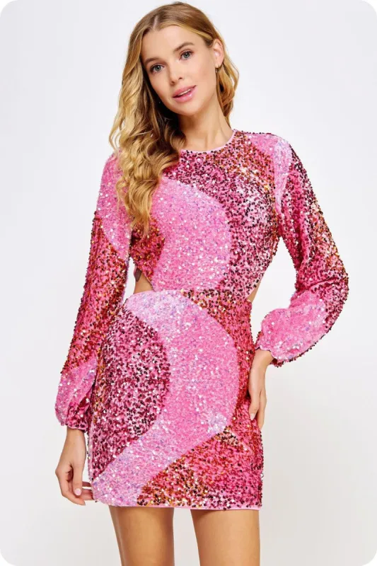 Pink Open Back Sequins Mini Dress sold by Pinkblush