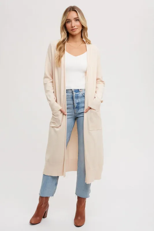 Cream Long Cardigan sold by Pinkblush