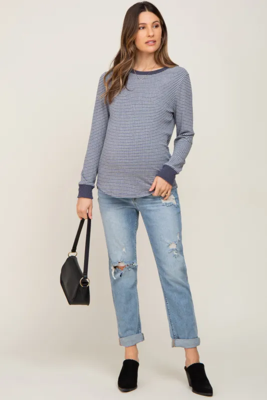 Light Blue Distressed Cuffed Hem Maternity Jeans sold by Pinkblush