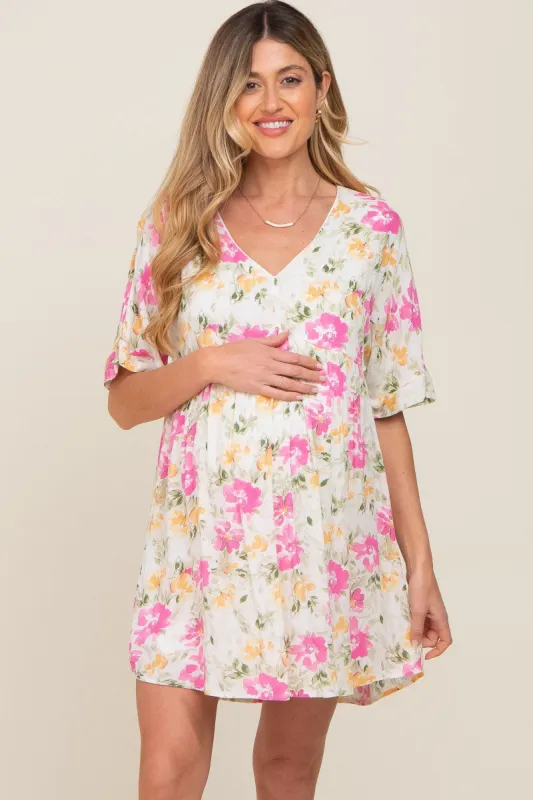 White Floral Babydoll Maternity Dress sold by Pinkblush