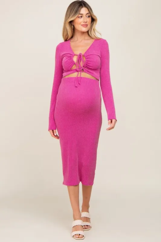 Fuchsia Ribbed Front Cutout Two Piece Maternity Skirt Set sold by Pinkblush