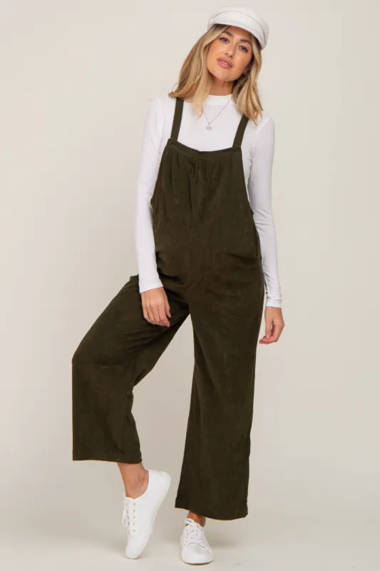 Olive Corduroy Maternity Overalls sold by Pinkblush