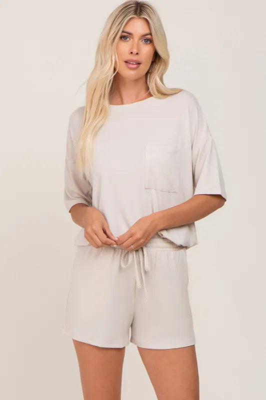 Beige Pocket Front Pajama Short Set sold by Pinkblush