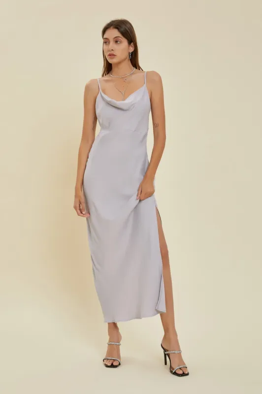 Silver Cowl Neck Slip Dress sold by Pinkblush