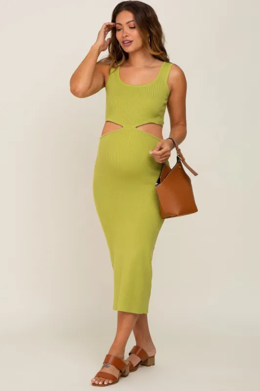 Lime Sleeveless Side Cutout Maternity Midi Dress sold by Pinkblush