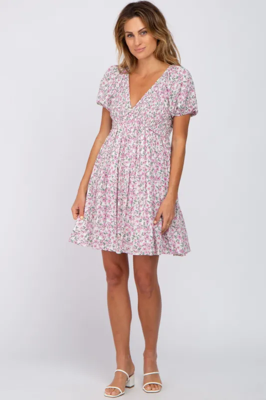 Pink Floral Smocked V-Neck Dress sold by Pinkblush