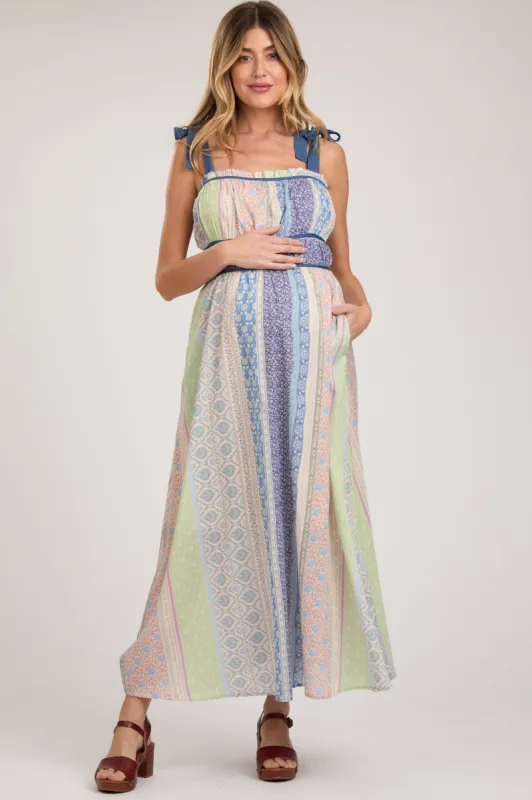 Navy Blue Floral Handkerchief Print Maternity Midi Dress sold by Pinkblush