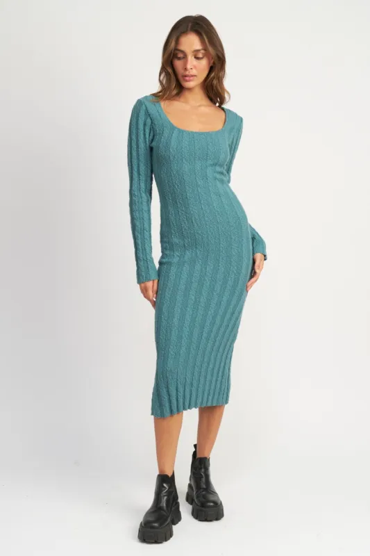 Teal Long Sleeve Knit Sweater Dress sold by Pinkblush