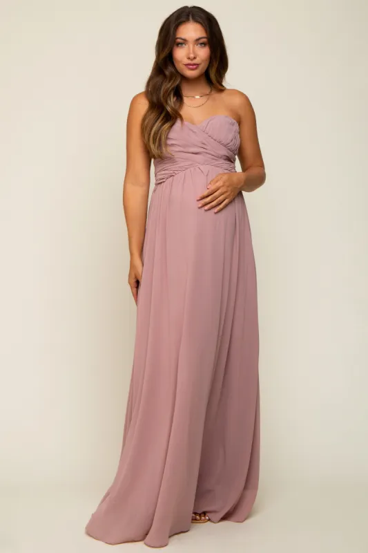 Mauve Sweetheart Convertible Chiffon Maternity Gown sold by Pinkblush