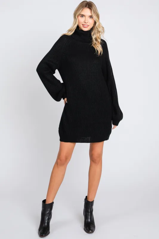Black Turtleneck Sweater Mini Dress sold by Pinkblush