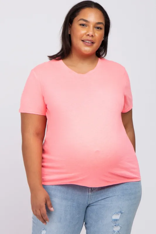 Neon Pink Solid Short Sleeve Plus Maternity Top sold by Pinkblush