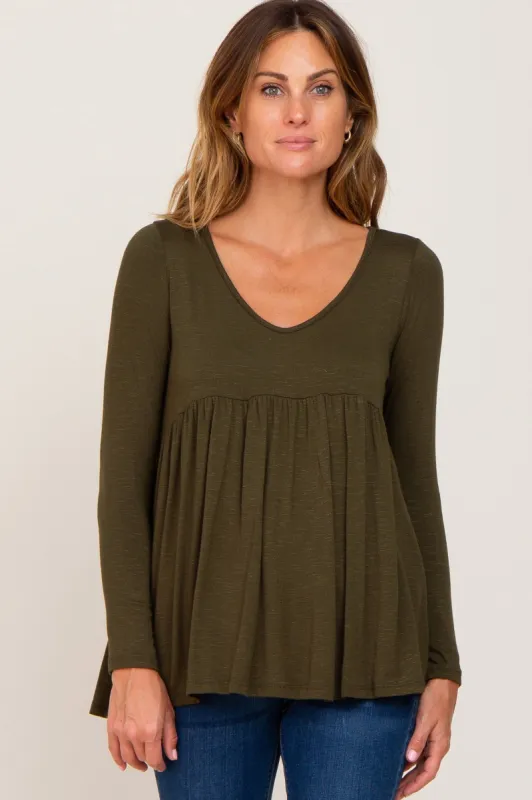 Olive Scoop Neck Long Sleeve Top sold by Pinkblush