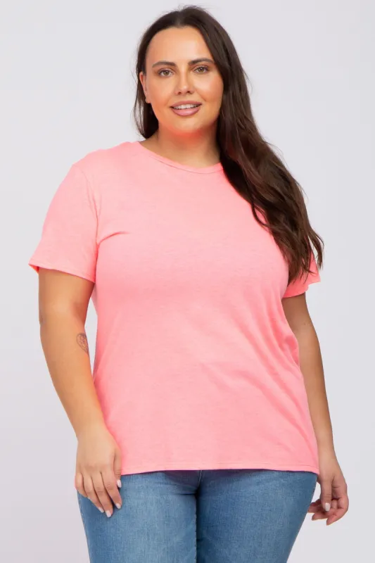 Neon Pink Solid Short Sleeve Plus Top sold by Pinkblush
