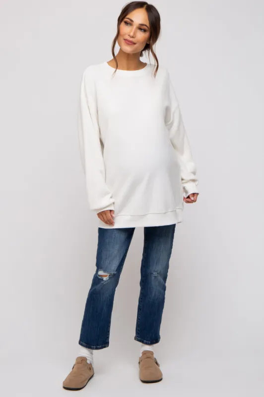 Cream Oversized Brushed Knit Long Sleeve Maternity Top sold by Pinkblush