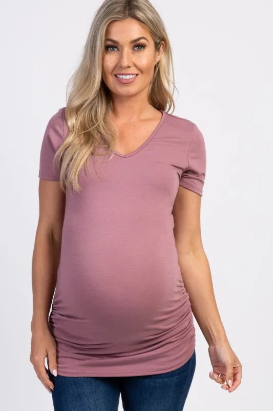 PinkBlush Mauve Ruched Short Sleeve Maternity Top sold by Pinkblush