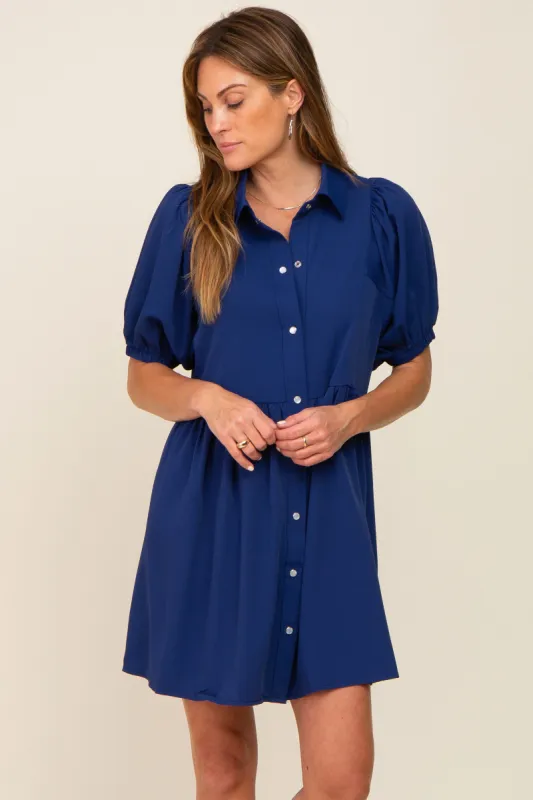 Navy Blue Button Down Mini Dress sold by Pinkblush