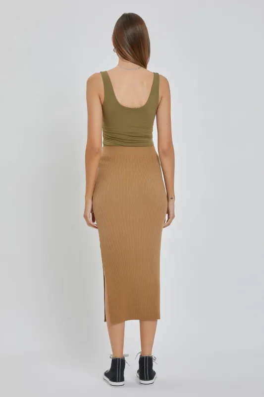 Camel Velvet Ruffled Midi Dress sold by Pinkblush