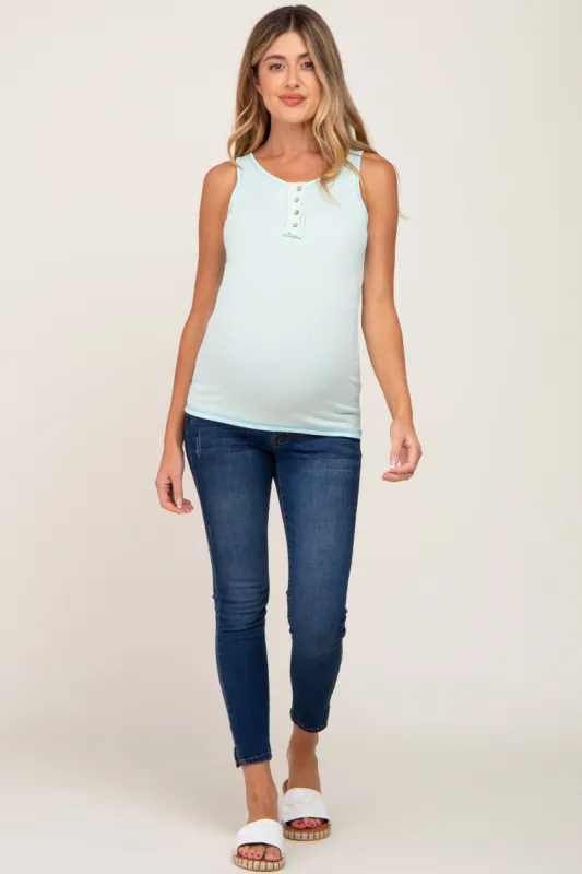 Mint Sleeveless Ribbed Button Front Maternity Top sold by Pinkblush