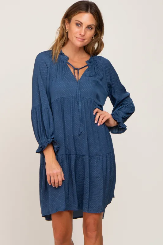 Navy Dotted Tiered Dress sold by Pinkblush