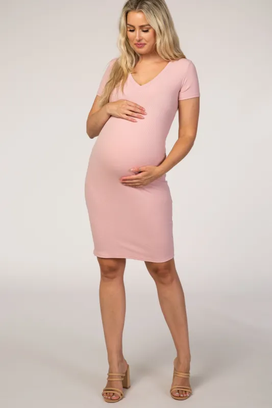 Dusty Pink Ribbed Maternity Dress sold by Pinkblush