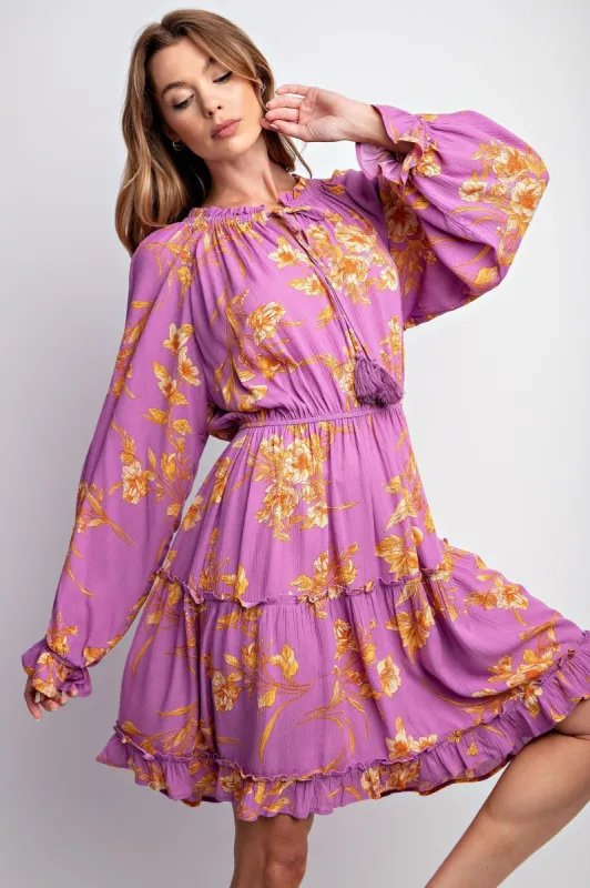 Lavender Floral Challis Tiered Dress sold by Pinkblush